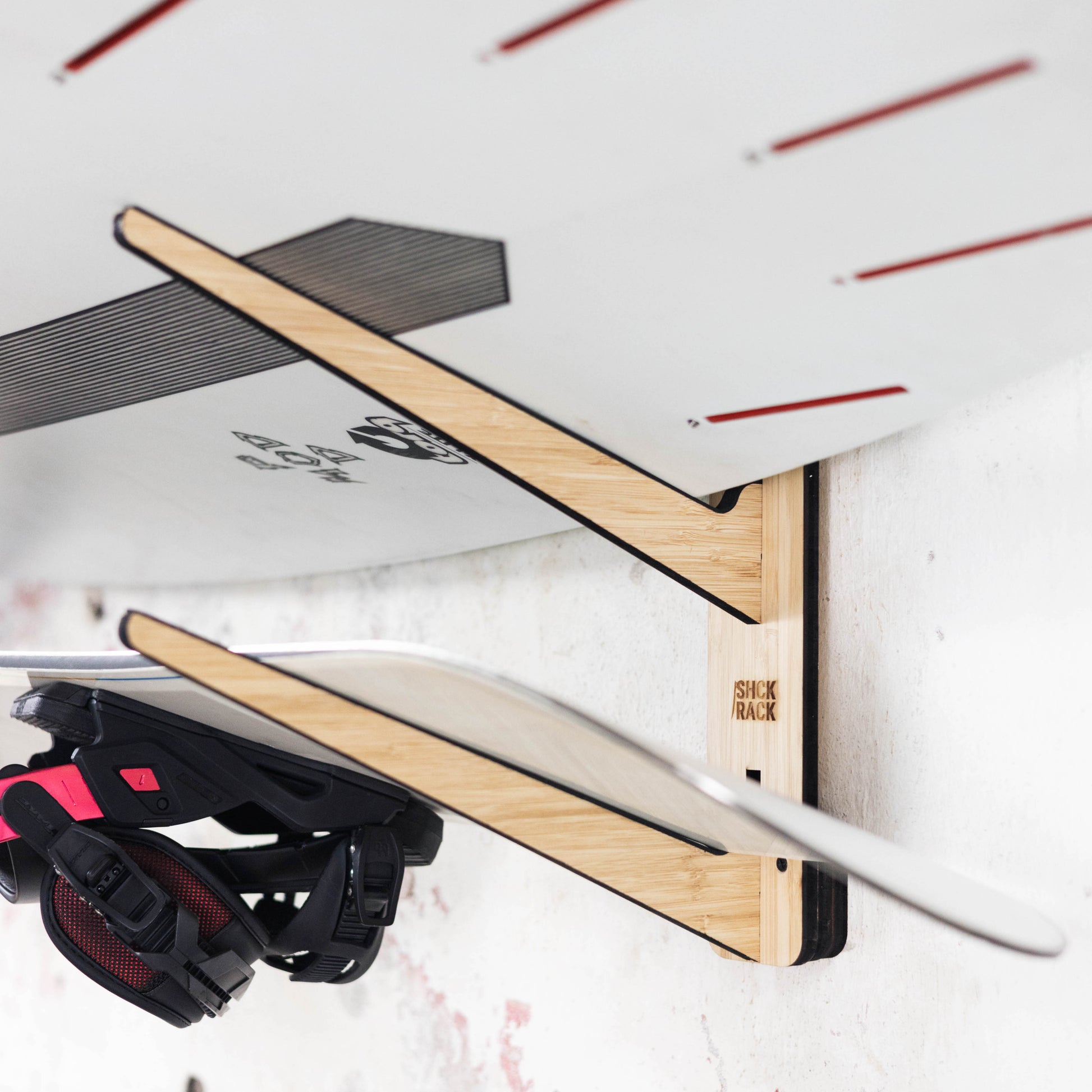 SHCK RACK The Stacker horizontal multi 5 surfboard rack detail shot